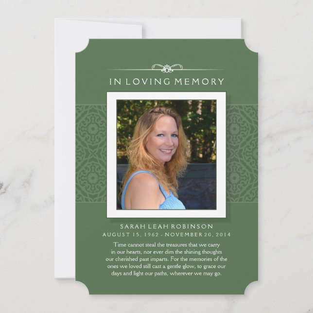 Cartão De Agradecimento Foto Memorial Obrigado Green TALVEZ POEM (Frente)