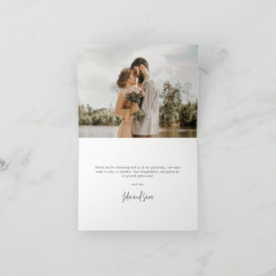Cartão De Agradecimento Foto+Mensagem de Casamento de Script Elegante Azul