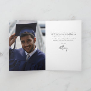 Cartão De Agradecimento Foto+Mensagem de Graduação de Script Elegante Real