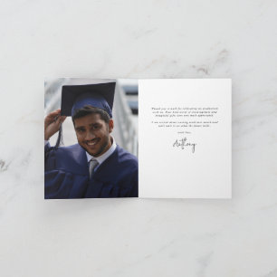 Cartão De Agradecimento Foto+Mensagem de Graduação Elegante Verde Escuro