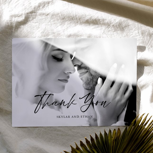 Cartão De Agradecimento Foto Mínima Moderna Preta e Branca, Obrigado (Minimal Modern Black & White Photo Thank You)