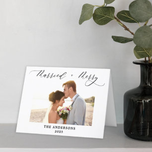 Cartão De Agradecimento Foto Minimalista 1º Natal Alegre e Casados