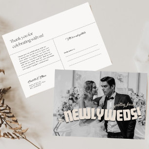 Cartão De Agradecimento Foto Minimalista de Recém-Casados Retro Editável
