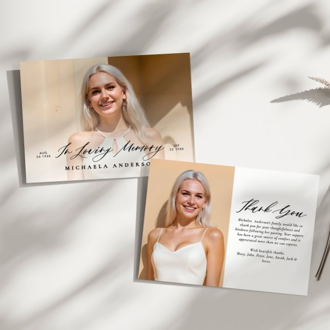 Cartão De Agradecimento Foto Moderna Celebração da Vida/Funeral/Memorial (Criador carregado)