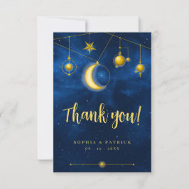 Cartão De Agradecimento Foto Moderna Celestial Midnight Azul Dourado
