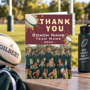 Cartão De Agradecimento Foto Moderna da Equipe de Rugby Treinador
