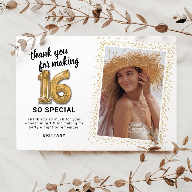 Cartão De Agradecimento Foto moderna de 16º aniversário (Criador carregado)