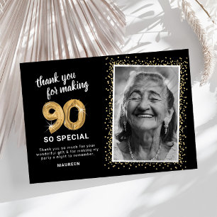 Cartão De Agradecimento Foto moderna de aniversário de 90 anos adulto