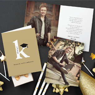 Cartão De Agradecimento Foto Moderna de Boina de Graduação Monograma K Clá