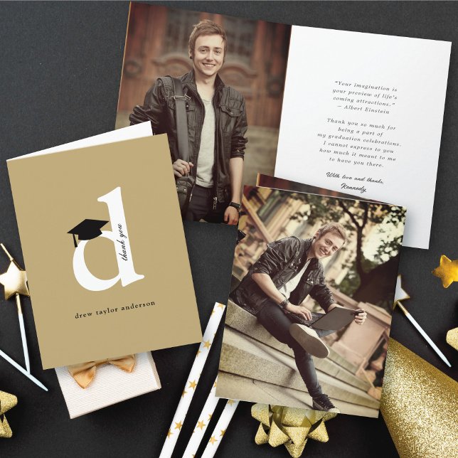 Cartão De Agradecimento Foto Moderna do Boné de formatura D Clássico (Classic Monogram K Graduation Cap Modern Thank You Photo Folded Card @ zazzle.com/color_therapy)