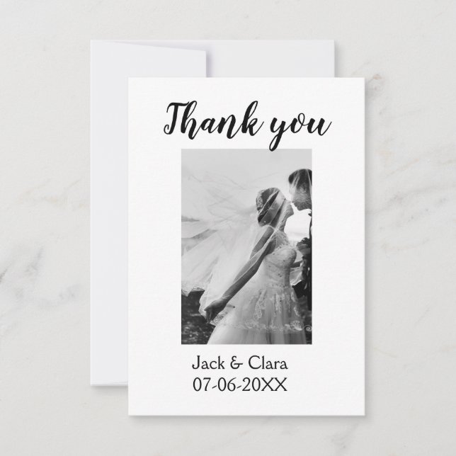 Cartão De Agradecimento Foto moderna e elegante obrigado de casamento simp (Frente)