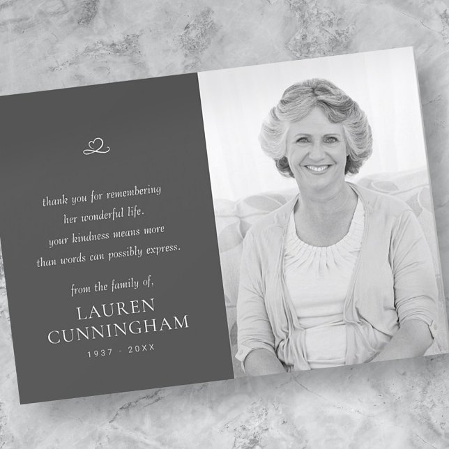 Cartão De Agradecimento Foto moderna minimalista memorial (Criador carregado)