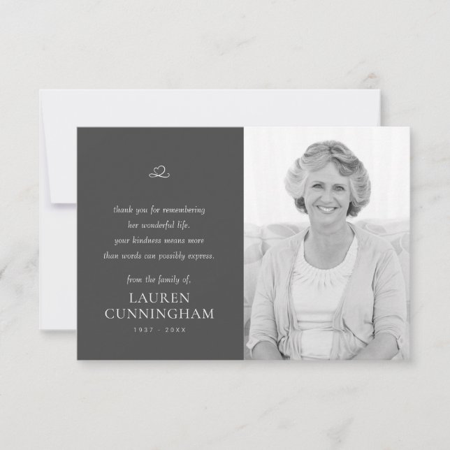 Cartão De Agradecimento Foto moderna minimalista memorial (Frente)