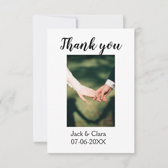 Cartão De Agradecimento Foto moderno elegante simples casamento obrigado (Frente)