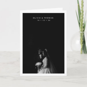 Cartão De Agradecimento Foto Monocromática Preto Atemporal Casamento Dobra