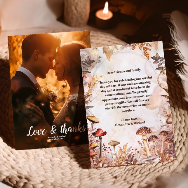 Cartão De Agradecimento Foto: Mushroom Toadstool Casamento de Floresta Enc (Criador carregado)
