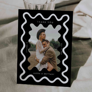 Cartão De Agradecimento Foto Negra De Casamento De Linha Desenhada À Mão E