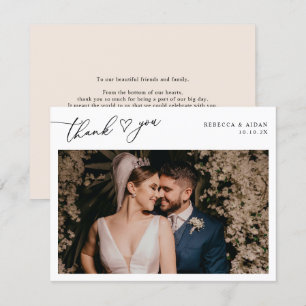 Cartão De Agradecimento Foto Neutral Boho Blush Script Heart Wedding
