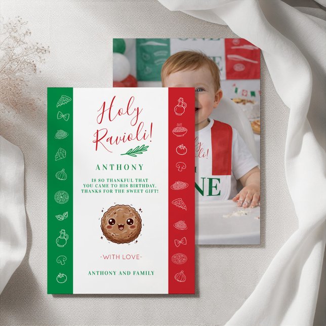 Cartão De Agradecimento Foto Nosso Pequeno Almôndega Faz Um Aniversário (Photo Our Little Meatball is One Birthday Party Thank You Card)