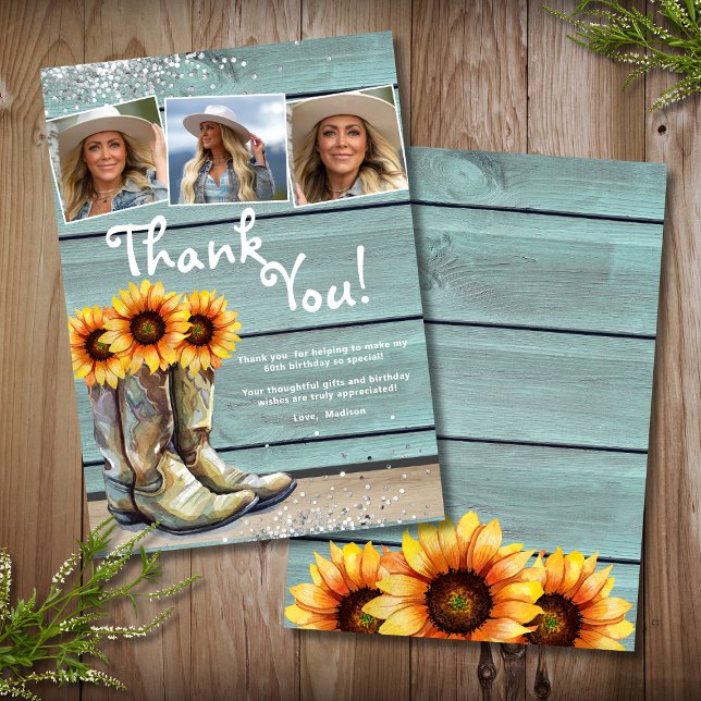 Cartão De Agradecimento Foto Obrigado Rústico País Botas de Girassol (Criador carregado)