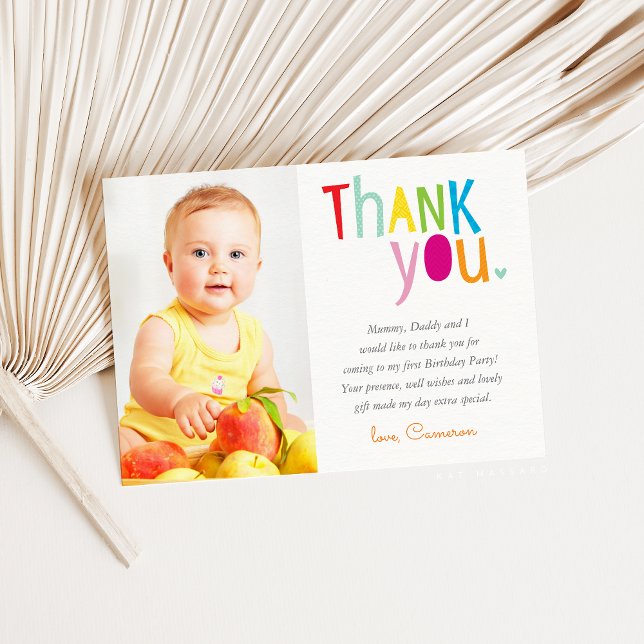 Cartão De Agradecimento FOTO OBRIGADO tipografia moderna colorida arco-íri (Criador carregado)