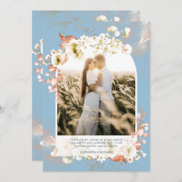 Cartão De Agradecimento Foto oral Floral de Coral Azul Moderno, OBRIGADA