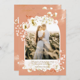 Cartão De Agradecimento Foto oral Floral Moderna Terracotta Coral OBRIGADO