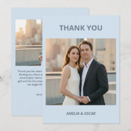 Cartão De Agradecimento Foto Ousada Azul Moderno Casamento Personalizado