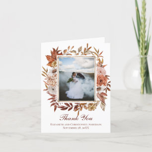 Cartão De Agradecimento Foto Outono Floral Rosa Branco Marrom Casamento