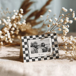 Cartão De Agradecimento Foto Personalizada com Xadrez Preto
