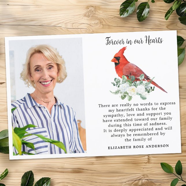 Cartão De Agradecimento Foto personalizada de cardeal para sempre em nosso (Criador carregado)
