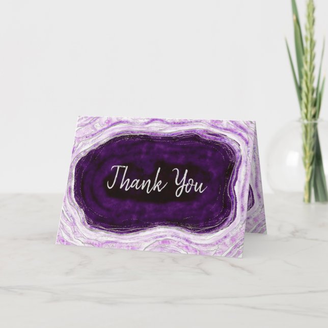 Cartão De Agradecimento Foto personalizada de casamento Ametyst Purple & S (Frente)