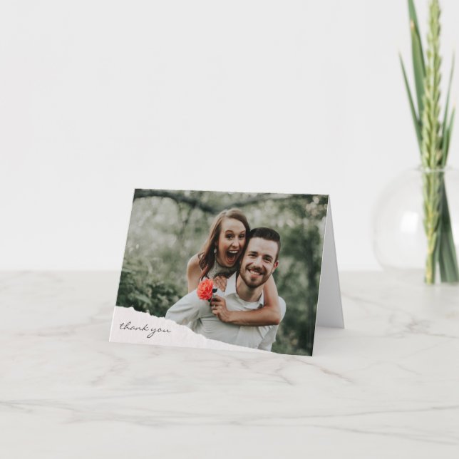 Cartão De Agradecimento Foto personalizada de casamento de papel rasgado p (Frente)
