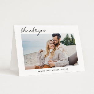 Cartão De Agradecimento Foto Personalizada de Casamento de Script Preto Mo