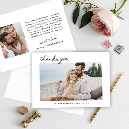 Cartão De Agradecimento Foto Personalizada de Casamento de Script Preto Mo