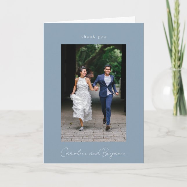 Cartão De Agradecimento Foto personalizada de casamento Dusty Blue (Frente)