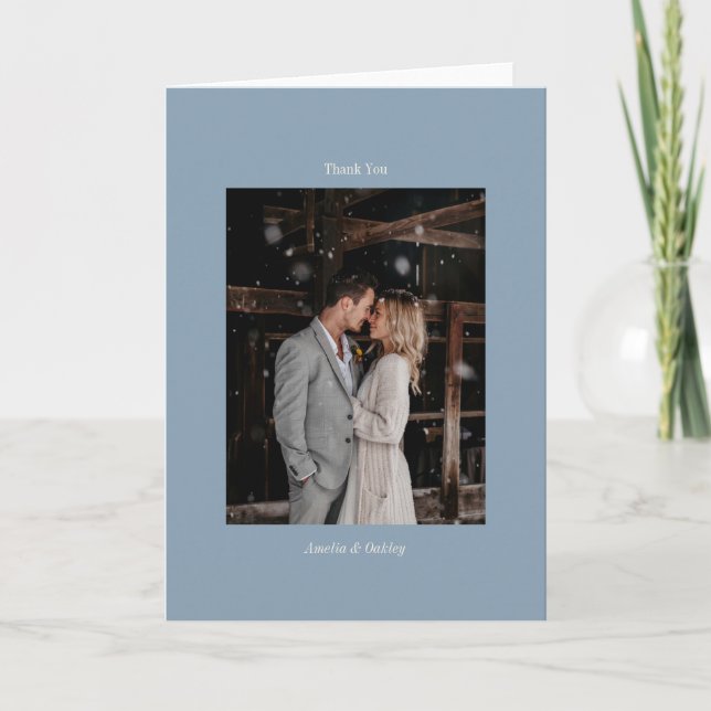 Cartão De Agradecimento Foto Personalizada De Casamento Elegante Azul Mini (Frente)