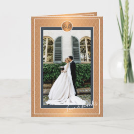 Cartão De Agradecimento Foto personalizada de casamento elegante com ouro