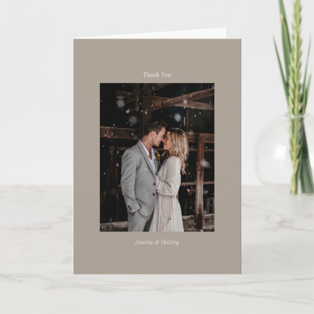 Cartão De Agradecimento Foto Personalizada De Casamento Elegante De Taupe  (Frente)