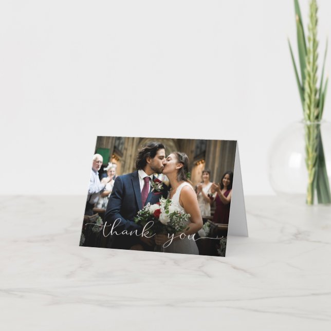 Cartão De Agradecimento Foto personalizada de casamento Obrigado com Model (Frente)
