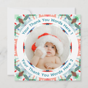 Cartão De Agradecimento Foto personalizada de Natal divertido moderno verd
