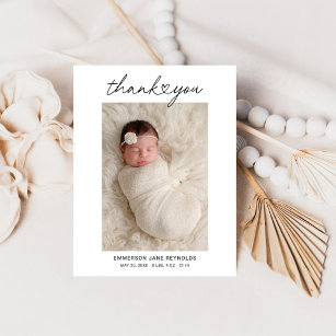 Cartão De Agradecimento Foto personalizada de recém-nascidos com script de