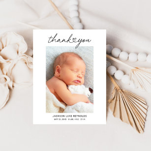 Cartão De Agradecimento Foto personalizada de recém-nascidos com script de