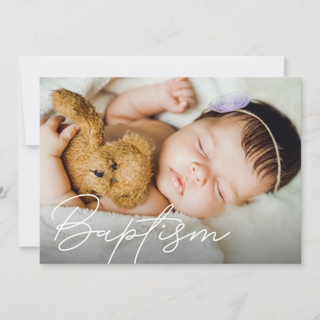 Cartão De Agradecimento Foto Personalizada de Script Baptism Moderno (Frente)