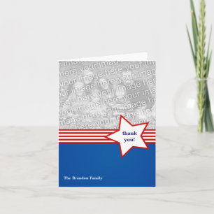 Cartão De Agradecimento Foto personalizada de stripes vermelhas estreladas