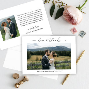 Cartão De Agradecimento Foto personalizada moderna de casamento personaliz