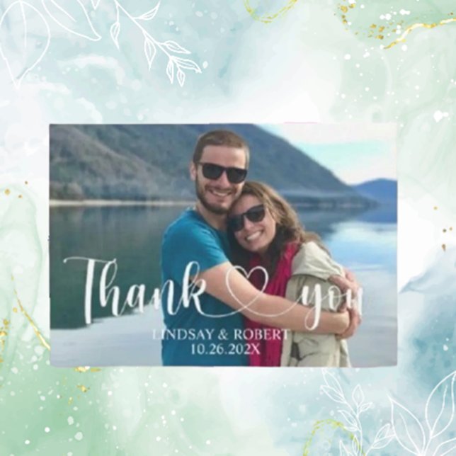 Cartão De Agradecimento Foto Personalizada Moderna De Casamento Relaxa Obr (Express your heartfelt gratitude with our modern, custom photo thank you cards. )