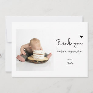 Cartão De Agradecimento Foto Personalizada Moderno coração Primeiro Aniver
