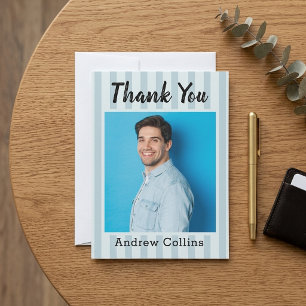 Cartão De Agradecimento Foto Personalizada para Ele com Listras Azuis Mode