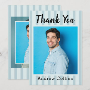 Cartão De Agradecimento Foto Personalizada para Ele Listras Azuis Modernas